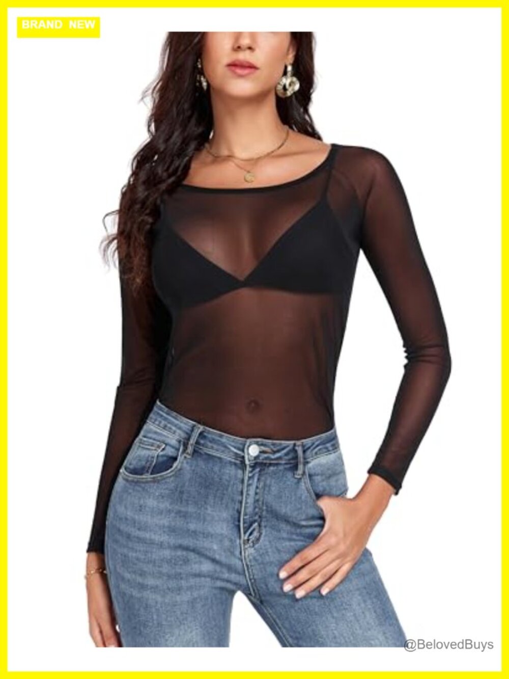 Long Sleeve Sheer Mesh Top See Through Bodycon Tee